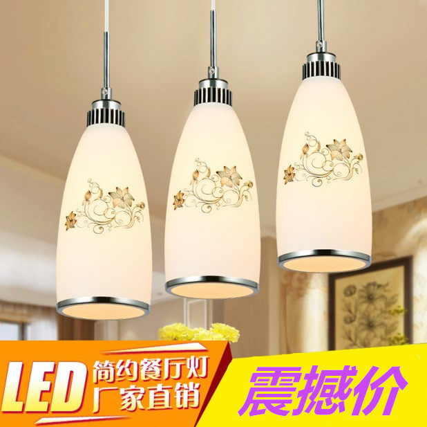 餐厅灯吊灯三头现代田园创意led吧台饭厅餐桌灯具个性玻璃餐吊灯