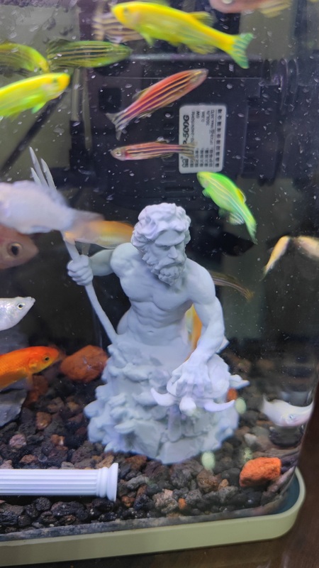 Greek Mythology Poseidon Statue Fish Tank Landscaping Scene