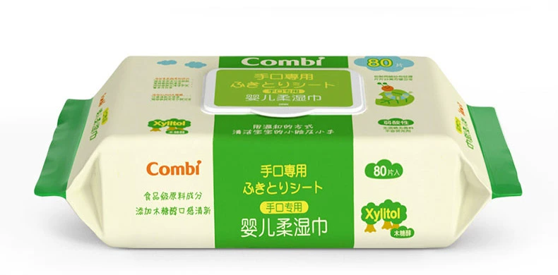 Combi Kangbei lau tay cho bé sơ sinh đặc biệt cho bé với khăn ướt ướt túi lớn 80 bơm 3 gói mùa hè - Khăn ướt