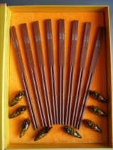 Weifang Red Wood Insert Silver Wire Lacquer Ware Red Sandalwood Log Chopsticks Wedding Gift China Wind Featured Handicraft Gift Box