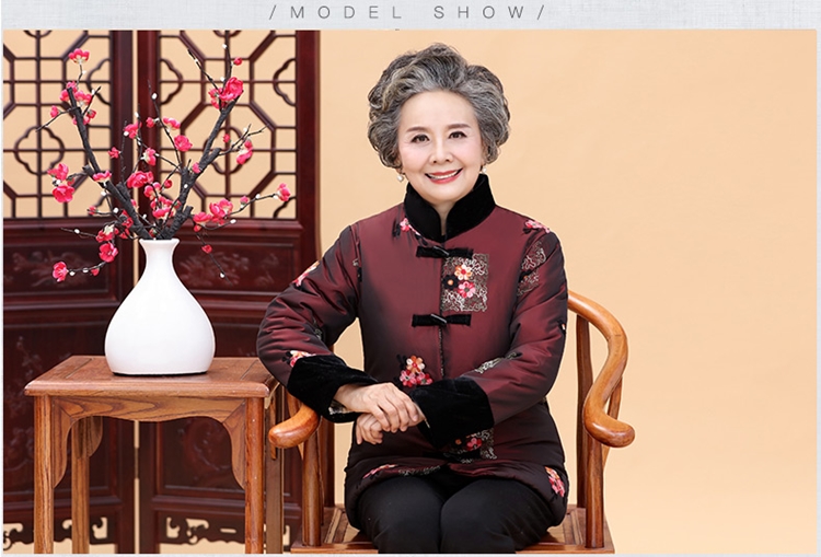 Áo khoác cotton cho người cao tuổi 60-70-80 tuổi Bà dày và trung niên mùa đông Áo khoác cotton nữ cộng với áo khoác nhung cho mẹ áo sơ mi nữ trung niên đẹp