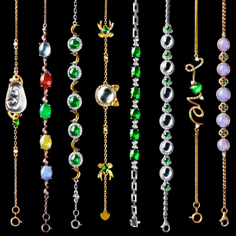 Ice species natural emerald bracelet female small beads egg face bare stone inlaid 18k gold Myanmar jade bracelet woven custom