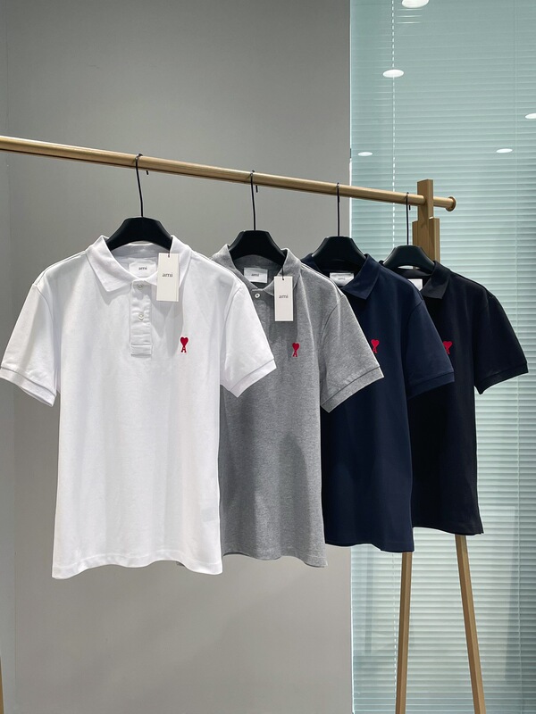 Ami De Coeur26 Summer New Product Small Heart Embroidered Lapel Polo Shirt Unisex Short-Sleeved Top Trendy