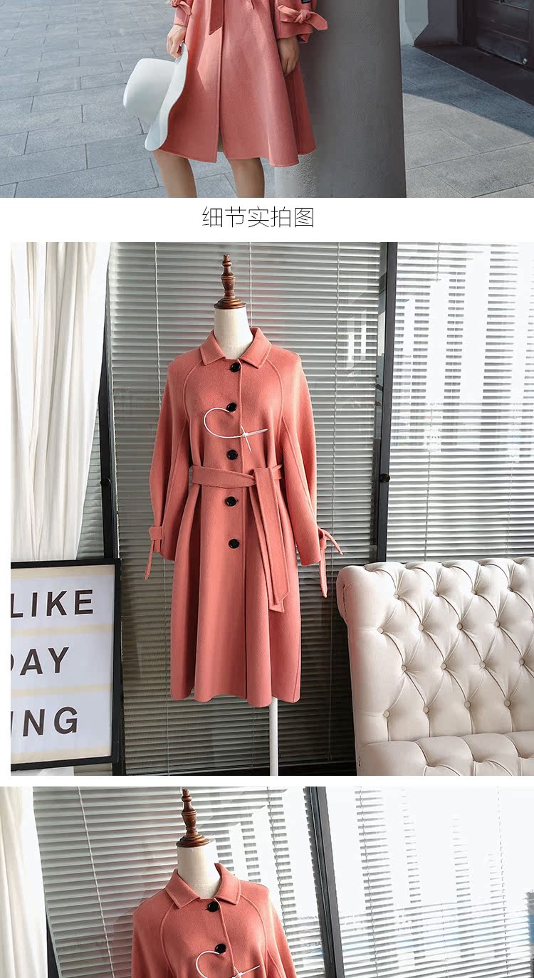 Em gái thứ hai の shop 2018 Hàn Quốc Dongdaemun hai mặt khâu tay áo len cashmere áo khoác bút lớn thắt lưng áo dạ lông cừu nữ