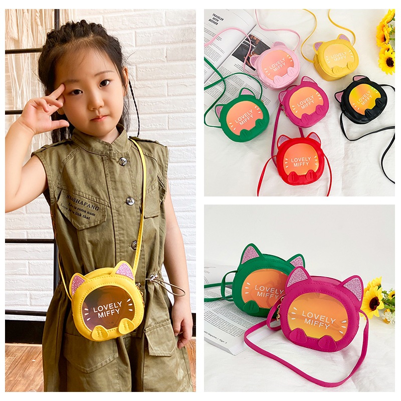 Girls Bags Laser Children's Coin Purses Baby Small Round Bags Cute Kittens Children's Cross-body Bags Children's Bags