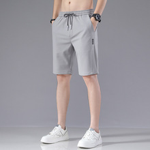 Ice Silk Shorts for Men's 2024 Summer New Korean Edition Loose Elastic Splice Label Beach 5/4 Middle Pants