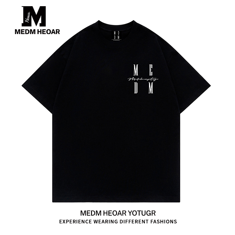 Medmhhut Chinese Style Short-Sleeve Unisex Embroidered Summer 305g Heavyweight Pure Cotton T-Shirt, Same Style as Wang Hedi