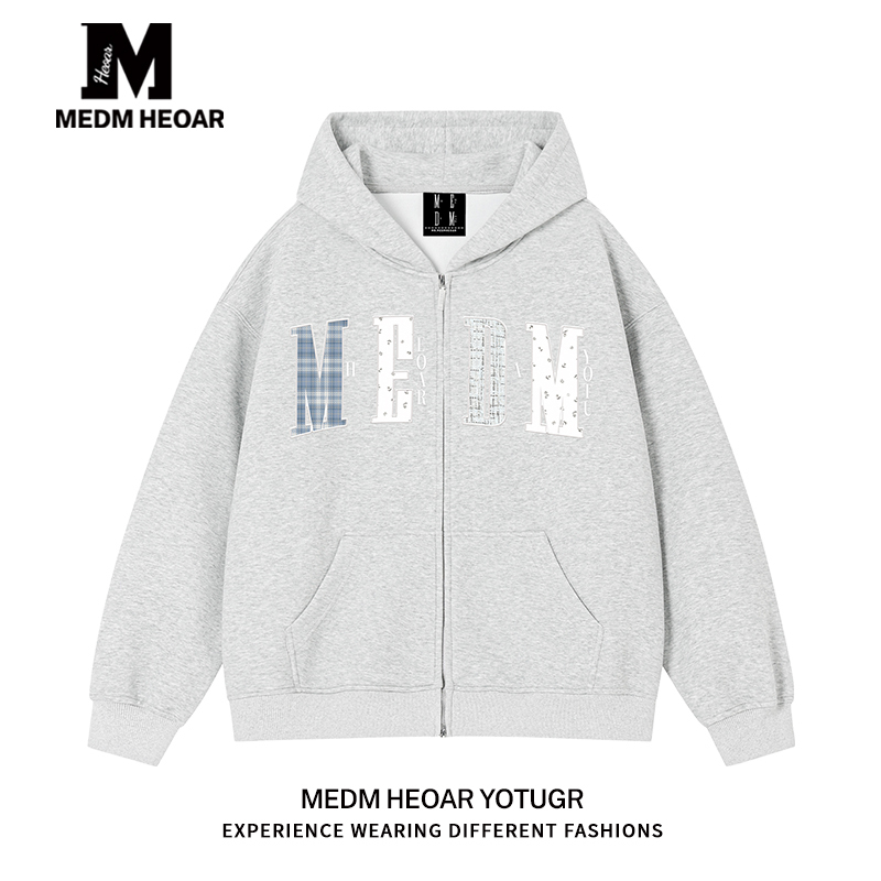 [All Three Labels Complete] Medmhhut American-Style Sports Hooded Sweatshirt Jacket Couple Hoodie for Men and Women in Autumn and Winter