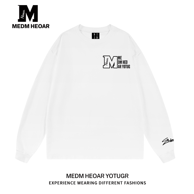 Medmhhut American-Style Autumn Embroidered Long-Sleeve T-Shirt, Loose-Fitting Couple's Top [All Three Labels Complete]