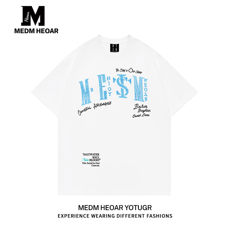 Medm Heoar× Stk Sequin Letter Short-Sleeved T-Shirt for Women 2026 New Trendy Brand Men's Summer Casual Half-Sleeve