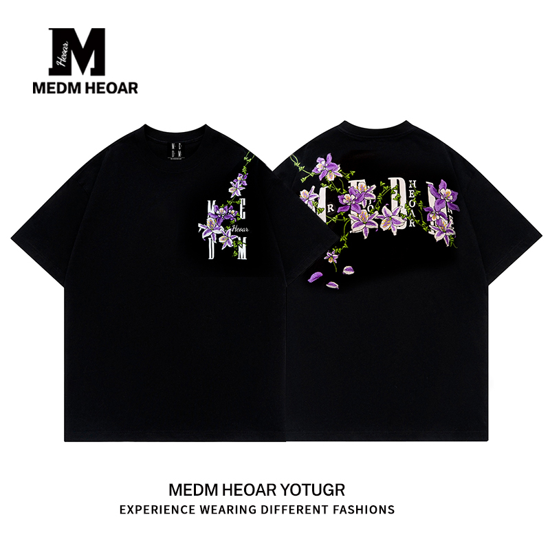 Medmhhut American-Style Vine Floral Embroidery Short-Sleeve T-Shirt for Men and Women, National Trend Loose-Fitting Pure Cotton T-Shirt Top Medmhhut American-Style Vine Floral Embroidery Short-Sleeve T-Shirt for Men and Women, National Trend Loose-Fitting Pure Cotton T-Shirt Top