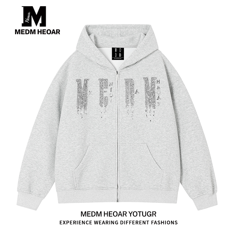 [All Three Labels Complete] Medmhhut American Casual Zip-Up Hoodie, Versatile and Simple, for Men and Women, Winter