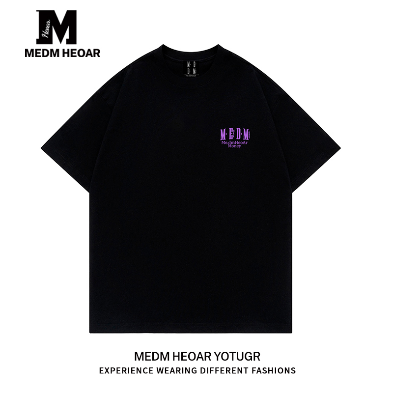 Medm Heoar【Same Style as Ma Boquan】National Trendy Brand Embroidered Short-Sleeve T-Shirt for Men and Women, American-Style Pure Cotton T-Shirt