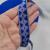 Этническая сине-белая лента ручной работы, аксессуар, этнический стиль, с вышивкой, «сделай сам»
