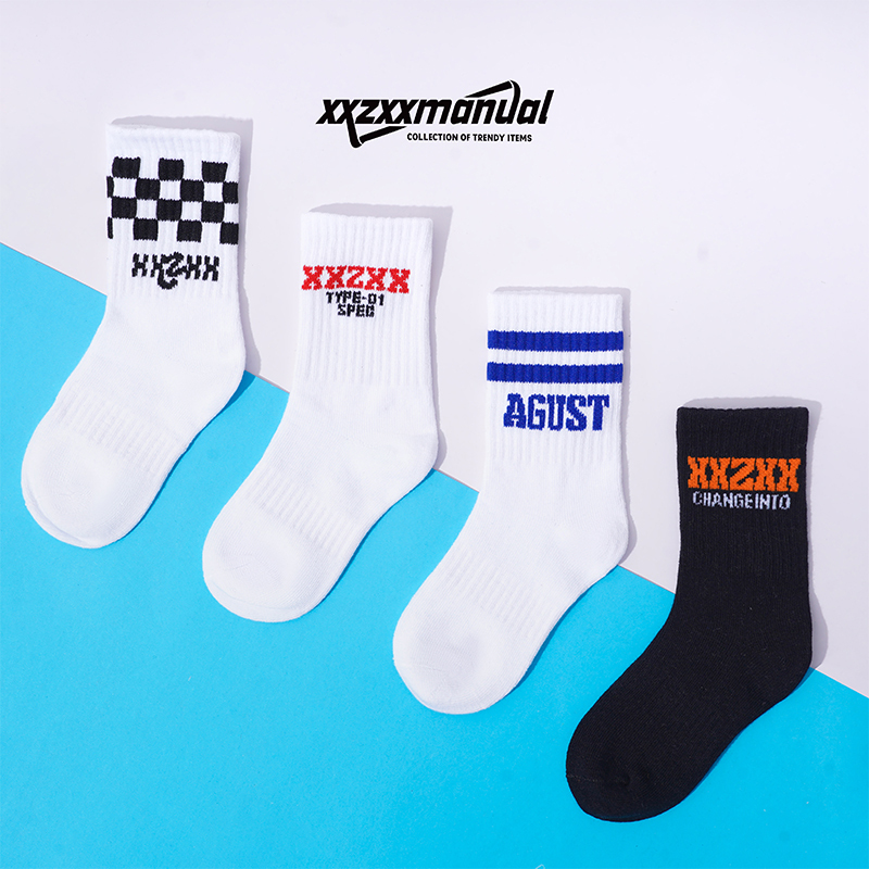 Xxzxx Children's Clothing Trendy Brand All-Season Youth Parent-Child Children's Casual Fashion Trendy Cotton Socks Sports Mid-Calf Socks