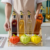 Pumpkin ceramic seasoning box household kitchen combination set glass seasoning bottle soy sauce vinegar jar moisture-proof storage rack