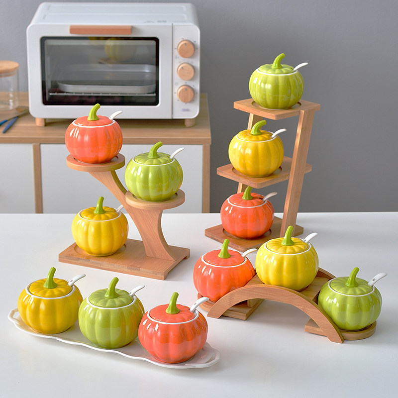 Creative ceramic seasoning bottle Seasoning jar set Household kitchen supplies Monosodium glutamate pumpkin oil salt jar Seasoning seasoning box