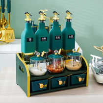 Nordic household kitchen seasoning box set drawer rack ceramic seasoning tank glass storage combination light luxury