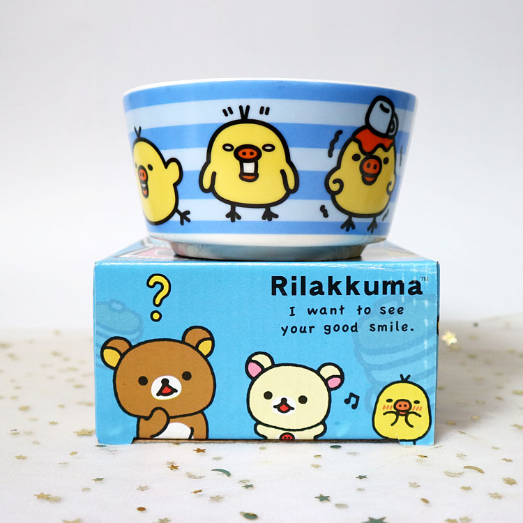 BlueCartoon personality Nostril chicken Easy bear having dinner Ceramic bowl Japanese  lovely Bear Rice bowl Soup bowl Sweet soup bowl tableware