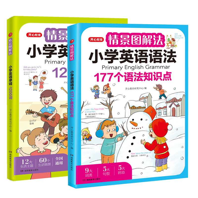 开心教育情景图解法小学英语语法知识大全小学生英语单词1200词一二三四五六年级177个语法知识点专项强化训练语法词汇句型总表讲