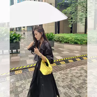 CloudSweet ji Jane aesthetics~Fixed dye gray g-class wind triacetic acid series suit medium and long version satin windbreaker