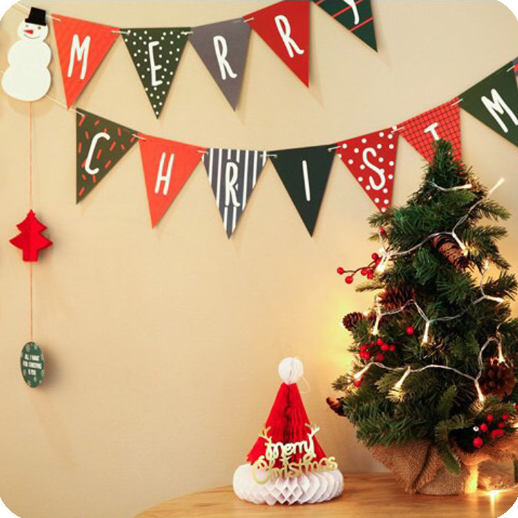 Christmas Party decoration pennant letter paper hanging flag hanging flag Christmas Party dress up pull flag