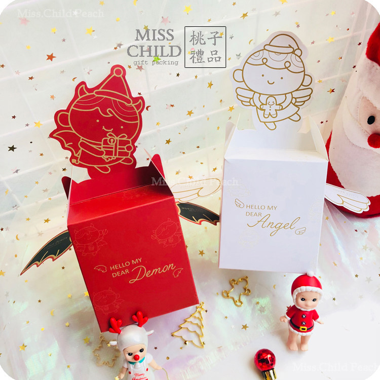 5 Christmas cute angel doll and devil doll paper box candy box peace fruit box gift box