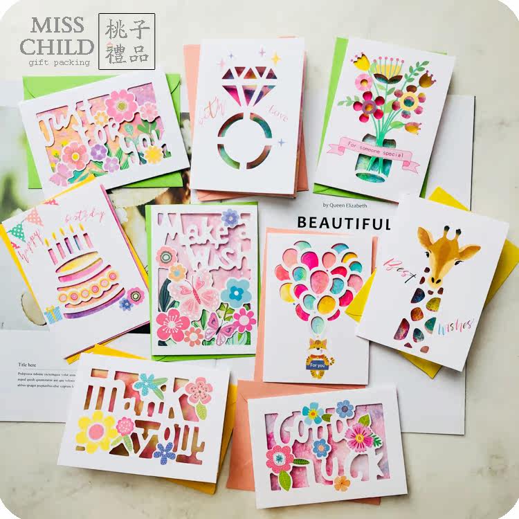 Color Creativity Hollowed-out Folding Card Birthday Cards Gift Wrapping Message Card Teachers' Festival Thanks To The Card Blessing Card