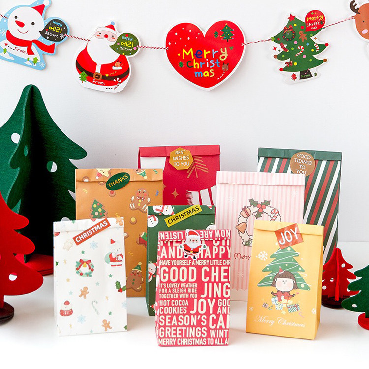 6 Christmas Creative Gift Bags Christmas Gifts Packaging Paper Bags Children Candy Cookies Flat Mouth Bags