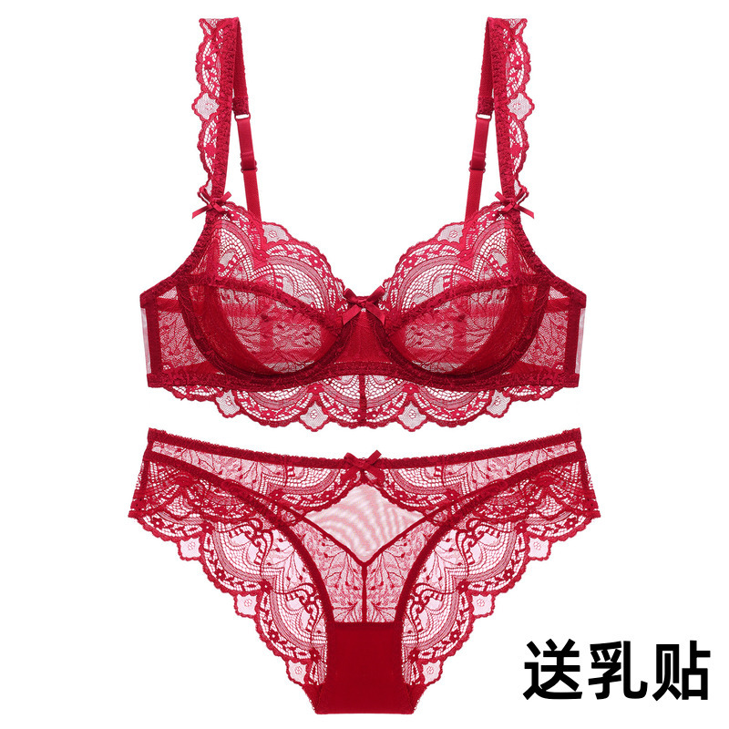 Lace Ultra-Thin Sexy Lingerie for Women in Their Zodiac Year, Makes Large Breasts Appear Smaller, Prevents Sagging, D Cup E Cup, Red, Plus Size Bra