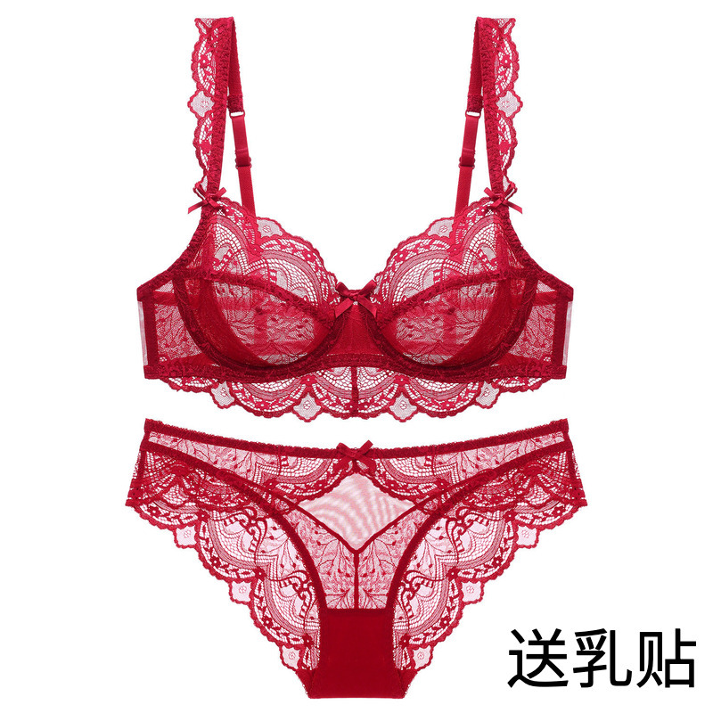 Lace Ultra-Thin Sexy Lingerie for Women in Their Zodiac Year, Makes Large Breasts Appear Smaller, Prevents Sagging, D Cup E Cup, Red, Plus Size Bra