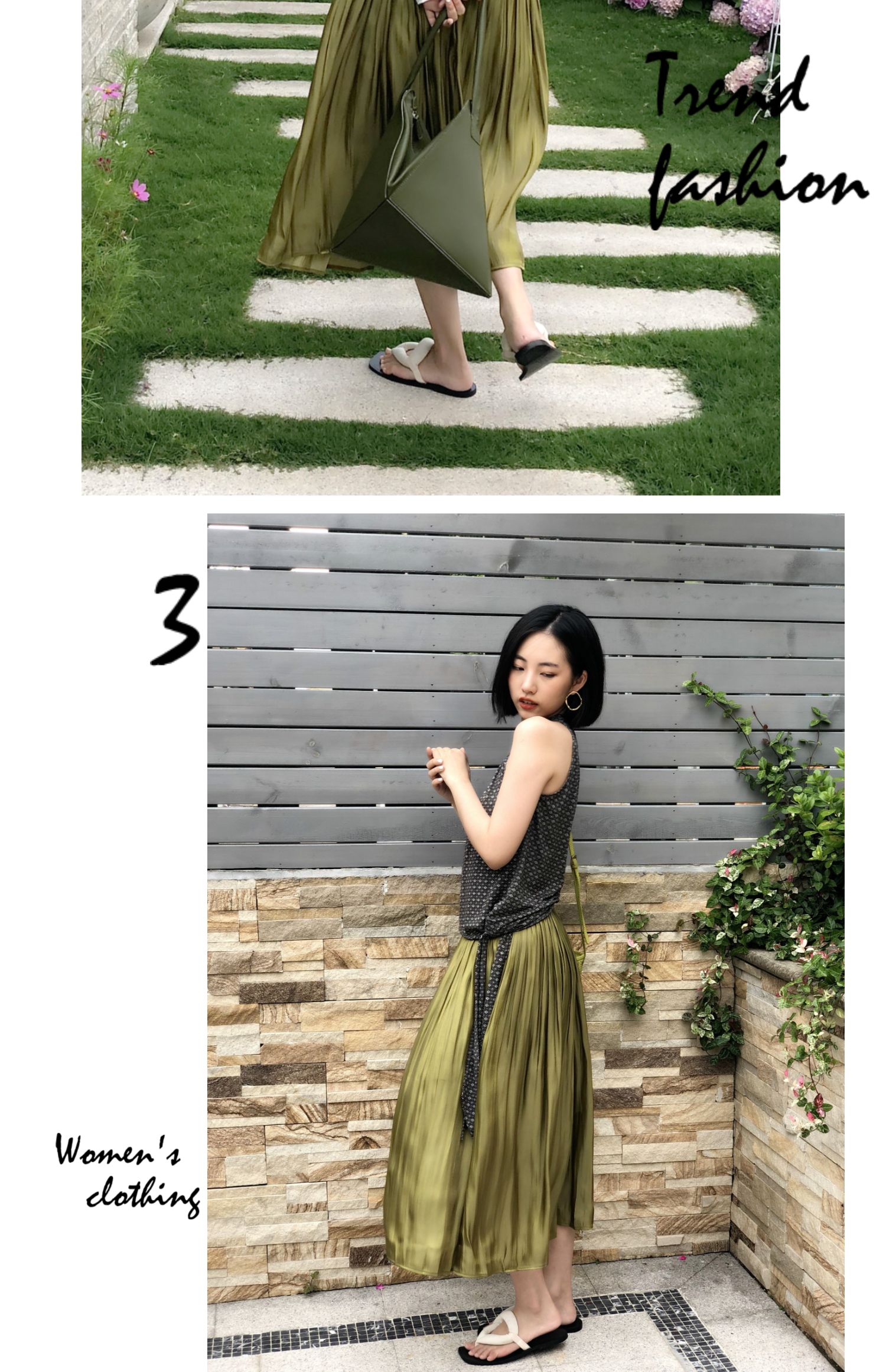 Váy xám xanh xếp li váy streamer váy mù tạt xanh bơ xanh ánh váy thanh lịch 2019 hè phong cách mới - Váy chân váy da