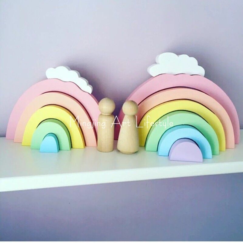 ins Scandinavian Rainbow Building Block Ornaments Baby Educational Toys Kidsren's Room Decoration Wooden Ornaments Photography Props