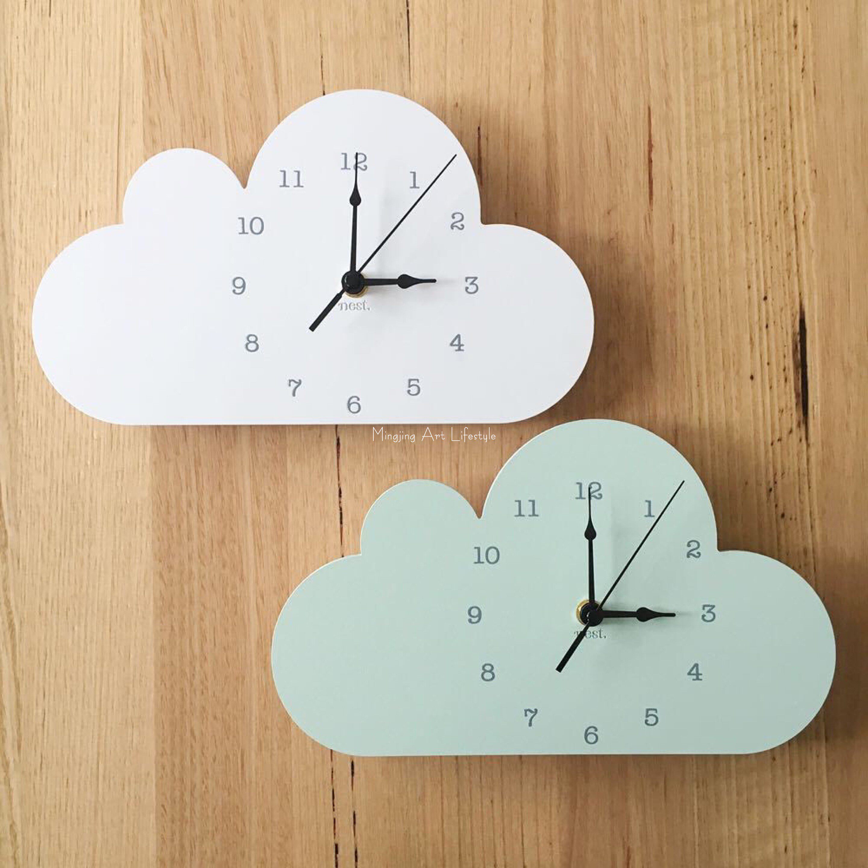 ins Nordic cloud Dot wood hanging bell mute clock children's room decoration hanging decoration clock wall decoration wall decoration photo