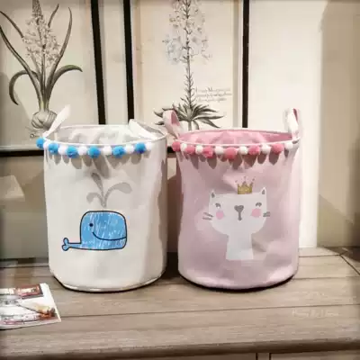 Nordic cartoon fabric cat whale pattern storage barrel toy finishing basket dirty clothes basket children's clothing store decoration