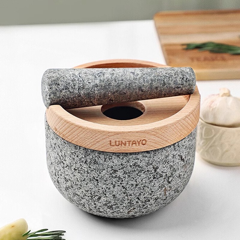 Luntayo Granite Mortar and Pestle Garlic Crusher Grinder Household Mortar Seasoning Herbal Medicine Grinding Bowl Spice Pestle Bowl