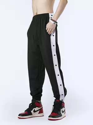 Full open buckle breasted pants American basketball training Side row feet straight leg wide legs high street leisure sports tide male summer