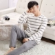 Đồ ngủ mùa thu nam mùa thu dài tay mùa xuân cotton nhà quần áo thanh niên nam mùa thu và mùa đông cotton nhà dịch vụ phù hợp áo kiểu nữ