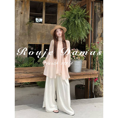 Rouje Damas loose and irregular long-sleeved shirt set for women's autumn fashion high-waisted wide-leg pants Casual pants