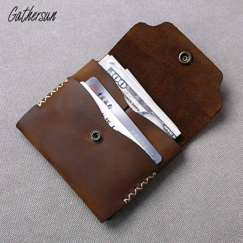 New Niche Design Bull Leather Brief About Small Wallet Men's Manual Retro Art Ultra Slim Zero Wallet Woman Real Pickup Bag