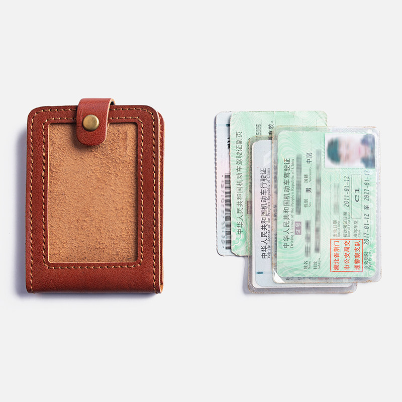 Handmade Cow Leather Ultrathin Driving License Leather Sleeve Retro Multifunction Walking Proof Two-in-one Document Containing Genuine Leather Card Bag