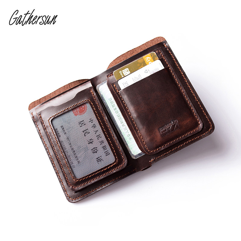 Handmade Bull Leather Retro Men's Wallet Short leather multifunction Money clip Men's casual leather clips Gift lettering