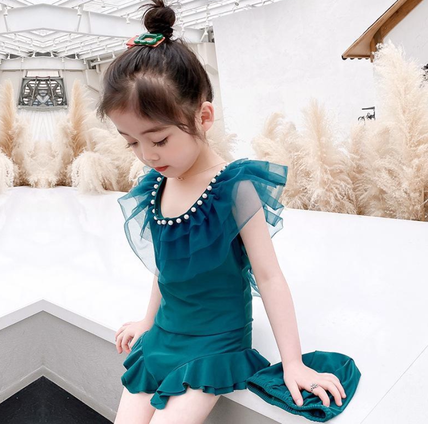 Korea 2021 New Kids Swimsuit Girls Summer Baby Girls Swimsuit Kids Lace Side Swimsuit