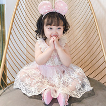 Korean baby dress year old 1 Girl Princess dress 2 Female baby summer sleeveless mesh skirt