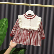 South Korean female baby sweater knit cardiovert one-piece dress spring autumn and winter girl baby boy jacket autumn clothes clothes fall