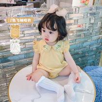 Korean baby one-piece summer full moon 100-day-old dress Female baby climbing suit Princess bag fart harem