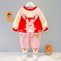South Koreas new baby girl spring suit baby girl childrens foreign style fashion spring and autumn girl 1 year old two-piece set