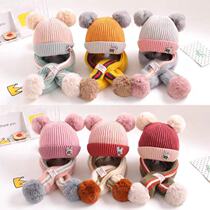 Korean childrens hat winter mens and womens baby hat wool hat scarf one baby child winter baby knitting