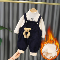 South Korean boy winter clothing plus suede children clothes baby autumn and winter style children 1 year old baby back with pants suit