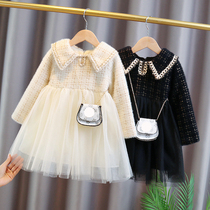 South Korea New 2021 girls dress spring and autumn velvet mink velvet princess dress Children Baby foreign style children dress